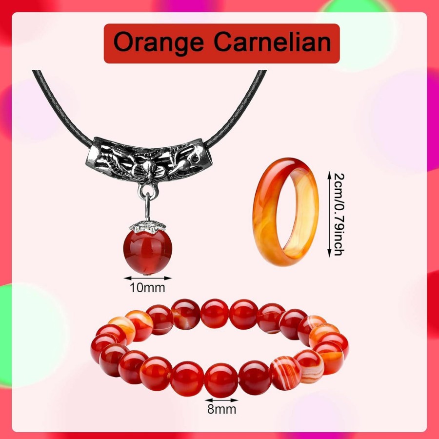 Hicarer Hicarer Carnelian Crystal Necklace For Women Men Red Carnelian Rings Natural Relieve Anxiety Gemstone Bracelet Crystal Quartz Chakra Gems Stones New