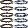 WAINIS Wainis 10Pcs 8Mm Black Hematite Magnetic Bead Therapy Bracelet For Men Women Stone Bracelet Stress Relieving Triple Protection Anxiety Relief Bracelet Jewelry Best