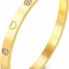 MVCOLEDY Christmas Gift Mvcoledy Jewelry Gold /White Gold Plated Bangle Bracelet Heart Stone Stainless Steel With Crystal Bangle Bracelets For Women Jewelry Size 6.7 Inches Best