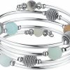 PEARL&CLUB Pearl&Club Beaded Chakra Bangle Turquoise Bracelet - Fashion Jewelry Wrap Bracelet With Thick Silver Metal And Mala Beads, Birthday Gifts For Women Online