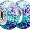 TIFVGEV 2Pcs Murano Glass Charms For Pandora Bracelet, 925 Sterling Silver Charms For Pandora Bracelets Mula Glass Charms,Lavender Flower Beads Charms New