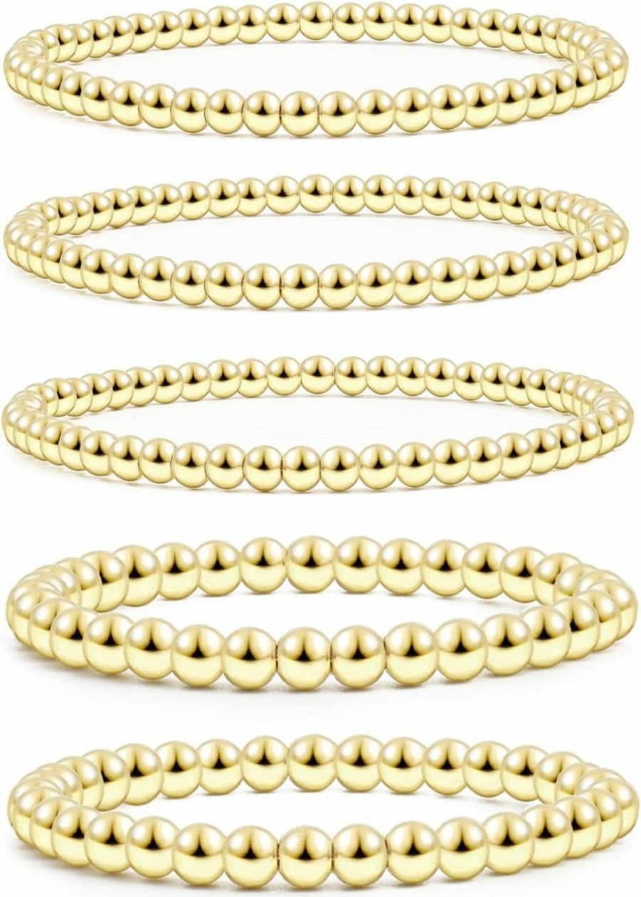 A Golden Cloud A Golden Cloud Gold Beaded Bracelets For Women Bead Ball Stackable Sets Stretch Elastic Bracelet 14K Plated Bracelet Dainty Jewelry Clearance