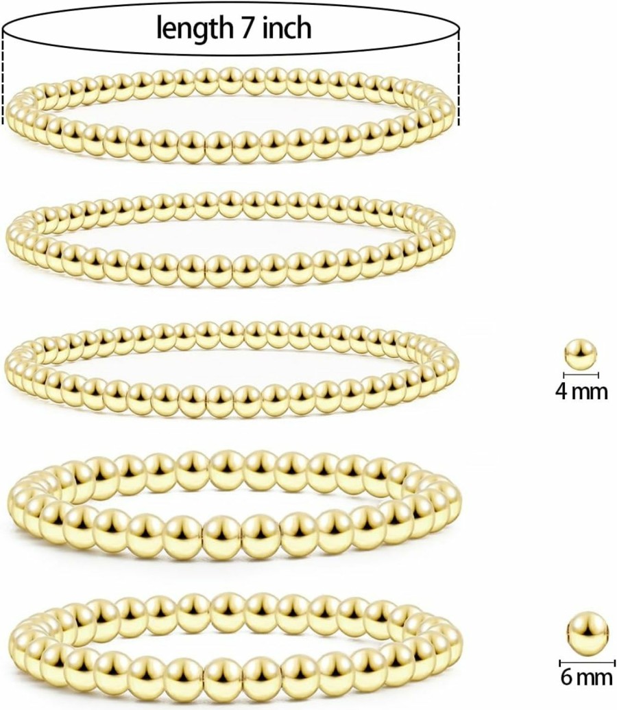 A Golden Cloud A Golden Cloud Gold Beaded Bracelets For Women Bead Ball Stackable Sets Stretch Elastic Bracelet 14K Plated Bracelet Dainty Jewelry Clearance