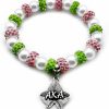 Youngsome Youngsome Pink Green Sorority Society Jewelry Alpha Letter Metal Pendant Pearl Elastic Bracelet Hot