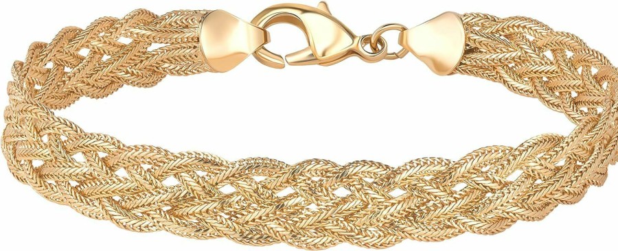 Barzel Barzel 18K Gold Plated Strand Braided Herringbone Mesh Bracelet - Made In Brazil New