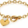 HZMAN Hzman Stainless Steel Silver/Rose/18K Gold Plated Zircon Heart Bracelet For Women Girls Romantic Gift Toggle Clasp Link Bracelets Online