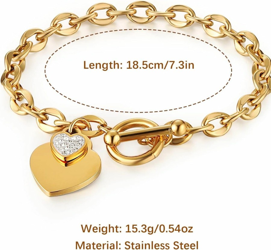 HZMAN Hzman Stainless Steel Silver/Rose/18K Gold Plated Zircon Heart Bracelet For Women Girls Romantic Gift Toggle Clasp Link Bracelets Online