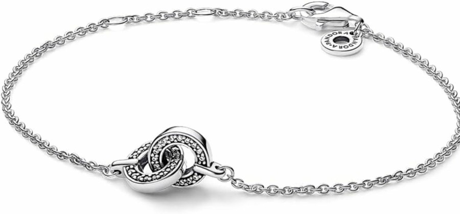 Pandora Pandora Signature Intertwined Pave Chain Bracelet - Sterling Silver Bracelet For Women With Cubic Zirconia - Gift For Her - With Gift Box New