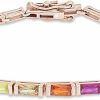 AFFY Affy 14K White Gold Plated 925 Sterling Silver Colourful Rainbow Baguette Sparkling Multi Color Gemstone Tennis Bracelet, Mother'S Day Gift For Her Clearance