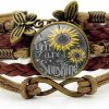 Caiyao Sunflower Leather Bracelets Boho Sunflower Leather Wrap Bracelet Handmade Braided Rope Charms Sunflower Bracelet Multi Strand Bracelet Bohemian Leather Wrap Bracelets Gifts Hot