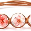 RINHOO Rinhoo Handmade Dry Pressed Flower Cherry Blossom Gemstone Glass Cover Charms Adjustable Rope Strand Bangle Bracelet Women Girls Jewelry Best