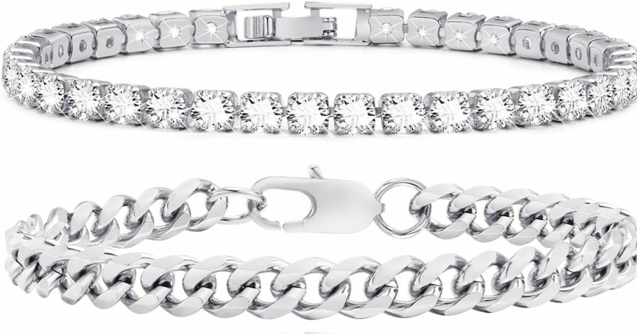 VNOX Vnox 2 Pcs Chain Bracelet For Men Women - Sturdy Stainless Steel Curb Width Cuban Link Chain Bracelet Set For Men Women,6.5/7/7.4/8.2/9 Inches Best