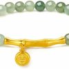 ZHOU LIU FU 24K Solid Gold Green Jade Bead Bracelet, Pure Gold Elastic Fortune Bracelet, Stretchable Real Gold Green Jade Bead Bracelet For Women Teens Girl Hot