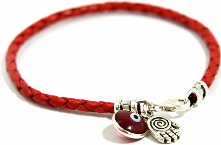 MIZZE Made for Luck Hamsa Hand Protection Bracelet For Women - Silver Hamsa Charm On Red Leather Evil Eye Bracelet - Ojo Jewelry - Birthday Anniversary Friendship Gift Wholesale