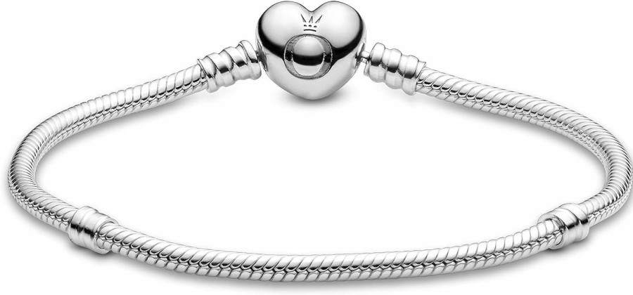 Pandora Pandora Jewelry Moments Heart Clasp Snake Chain Charm Sterling Silver Bracelet, 6.3\" Wholesale