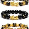 SOOWOOT Soowoot 3Pcs Feng Shui Black Obsidian Bracelets Set - Good Luck Amulet Dragon Lucky Charm Bracelets Pi Xiu Pi Yao Attract Lucky Wealthy Bracelets For Women Men Hot