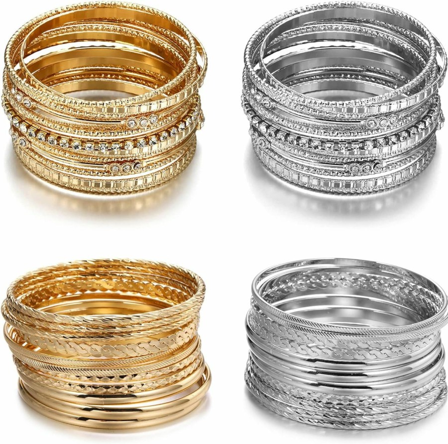 jewpark Jewpark 50Pcs Mixed Metal Aztec Multi Bangle Set Indian Wedding Multi Textured Bracelet Smooth Bangle Bracelets Set Of 50 In Gold Tone For Women Clearance