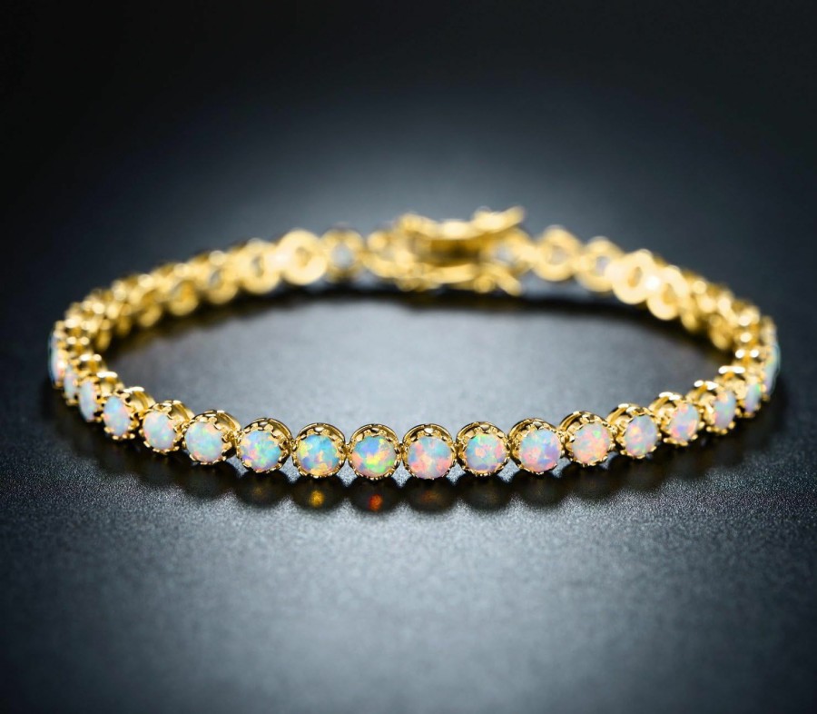 Barzel Barzel 18K Gold Plated Crown Created Opal Bracelet Tennis Hot