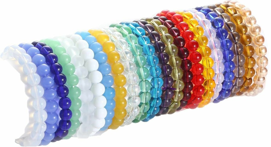 CASDAN Casdan 21Pcs 8Mm Beaded Stretch Bracelet Handmade Glass Bracelet For Women Men Colorful Crystal Beads Bracelet Elastic Round Bead Bracelets Jewelry Online