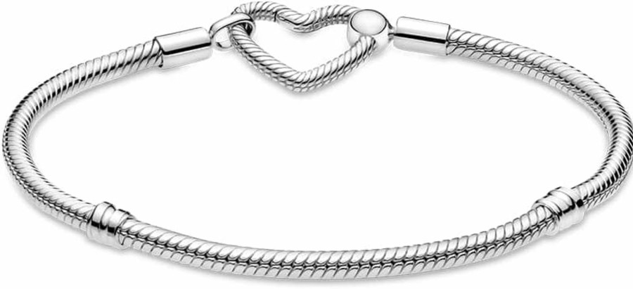 Pandora Pandora Moments Heart Clasp Snake Chain Bracelet - Charm Bracelet For Women - Compatible Moments Charms - Sterling Silver - 7.1\" Wholesale