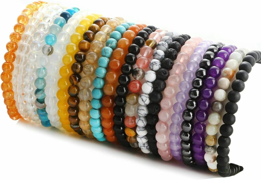 jewpark Jewpark 20Pcs 6Mm Gemstones Beaded Stretch Bracelet For Women Healing Crystal Stone Bracelets Round Beads Semi-Precious Stretch Bracelet Set Uni Wholesale