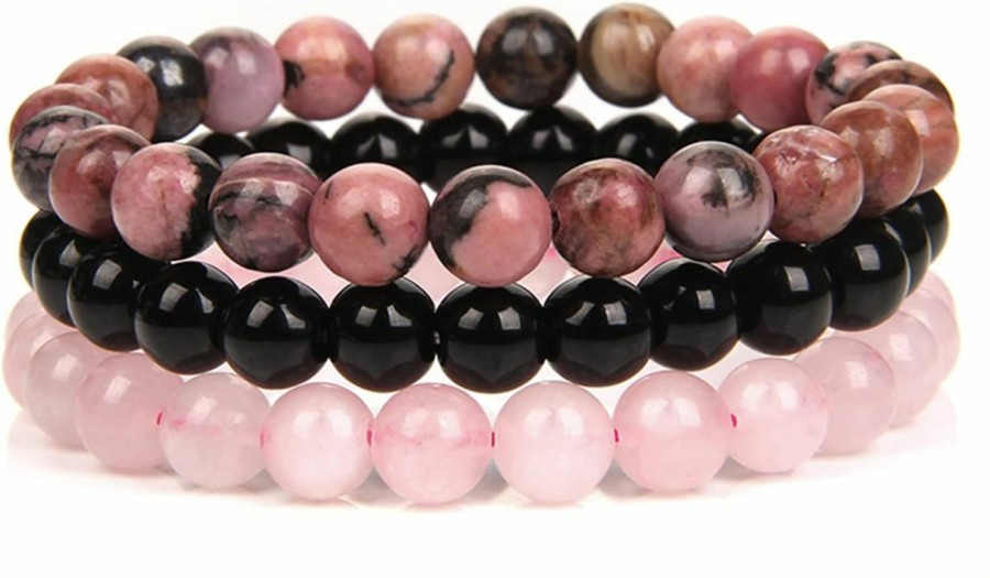 SONNYX Sonnyx 3Pcs 8Mm Semi-Precious Gemstones Beaded Bracelets For Women Men Healing Crystal Stone Bracelet Stretch Round Beaded Elastic Bracelets Uni Jewelry Gifts Wholesale