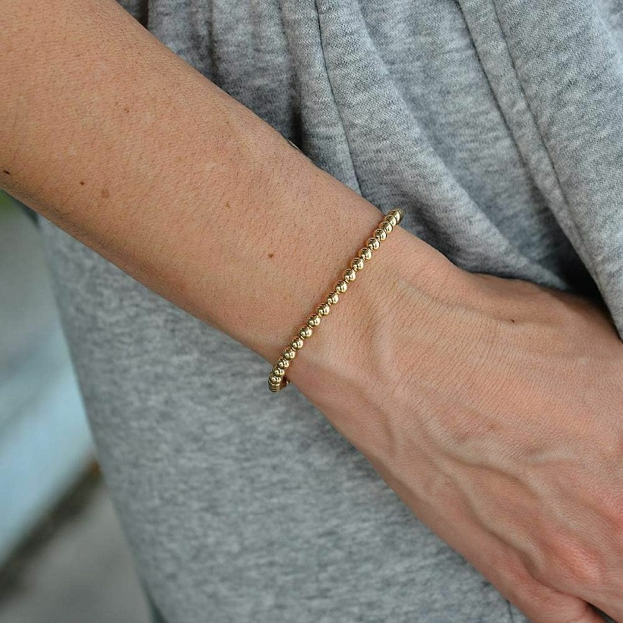 Anela Anela 14Kt Gold Filled Bracelet, 4Mm Beads, Stretch And Stackable, Hand Made In Usa New