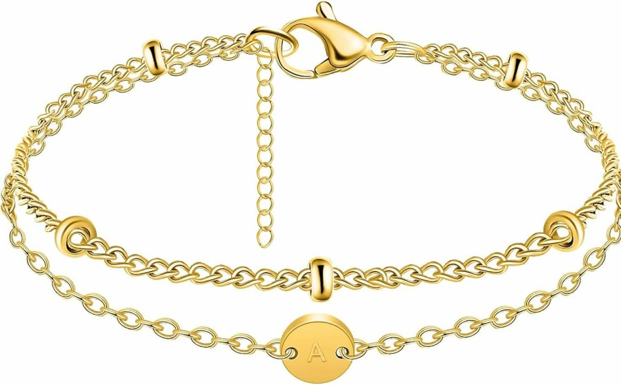 JoycuFF 18K Gold Initial Bracelets For Teen Girls Women Beaded Initial Charm Bracelet For Women Adjustable Layered Papercilp Link Chain A-Z Letter Jewelry Christmas Mother'S Day Birthday Gift Idea For Her Online