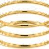 Kainier Kainier 3Mm 14K Gold Plated Bracelet Stainless Steel Glossy Stackable Thin Round Bangle Bracelet For Women Oval Solid Plain Polished Bracelet Best Gifts For Love Clearance