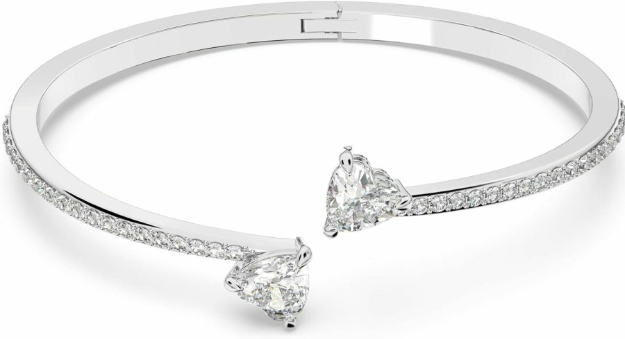 SWAROVSKI Swarovski Soul Heart Bangle Bracelet Collection, Rhodium Finish, Clear Crystals New