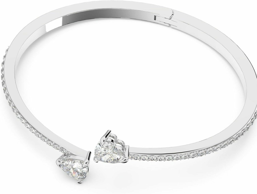 SWAROVSKI Swarovski Soul Heart Bangle Bracelet Collection, Rhodium Finish, Clear Crystals New