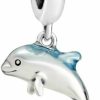 Pandora Pandora Shimmering Dolphin, Navy Enamel & Green Crystal 925 Sterling Silver Dangle Charm - 798947C01 Online