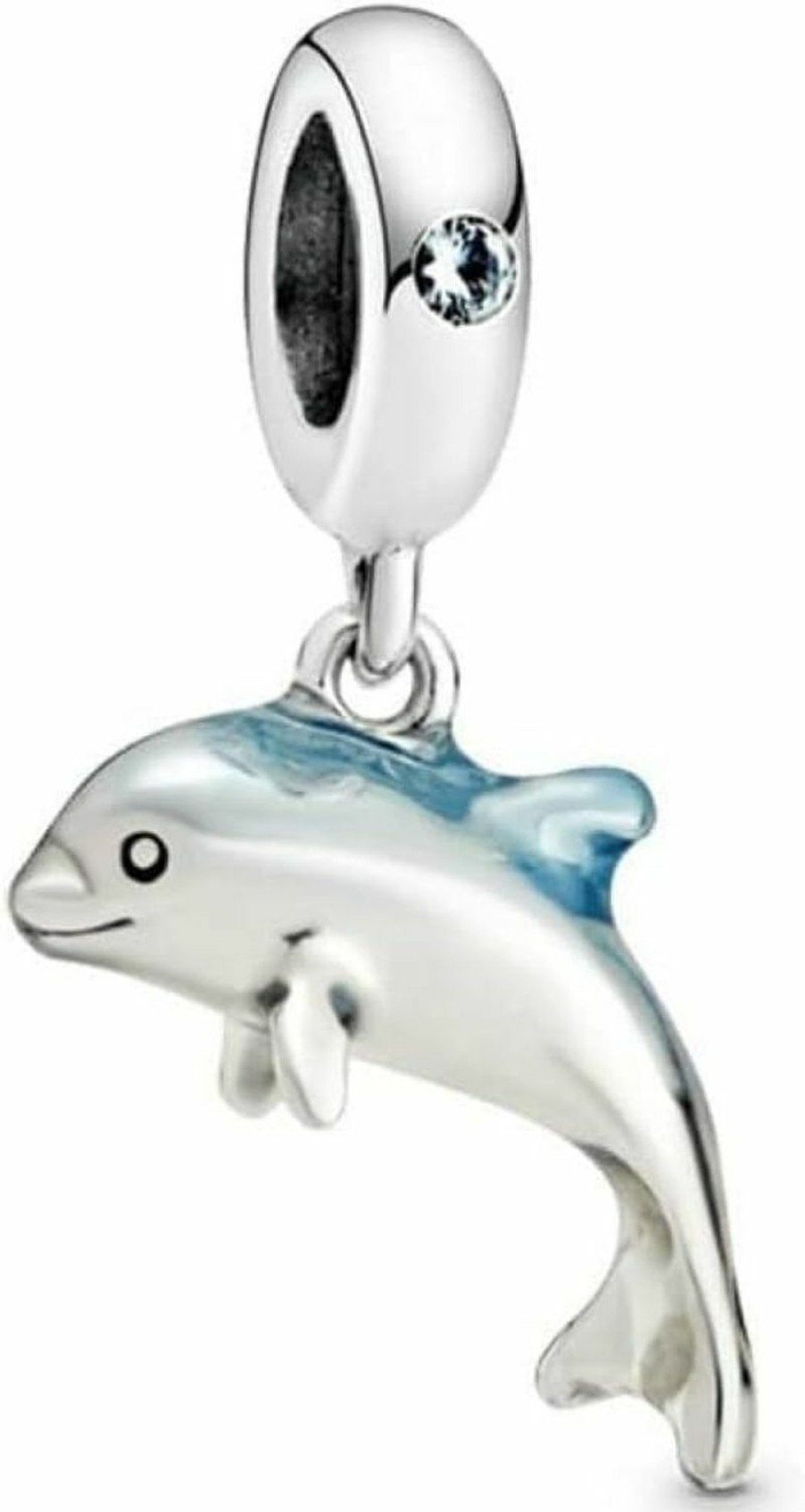 Pandora Pandora Shimmering Dolphin, Navy Enamel & Green Crystal 925 Sterling Silver Dangle Charm - 798947C01 Online