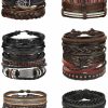 Florideco Florideco 30Pcs Braided Leather Bracelets For Men Women Wrap Wood Beads Bracelet Woven Ethnic Tribal Rope Wristbands Bracelets Set Adjustable Wholesale