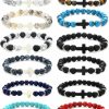 Svovin Svovin 12Pcs Cross Beads Bracelet For Men Women 8Mm Healing Lava Tiger Eye Stone Stretch Anxiety Bracelets Uni 7.5\" Hot