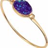 Humble Chic Humble Chic Simulated Druzy Cuff Bracelets For Women - Boho Stackable Bangle Bracelet, Plated In Gold, Silver, Or Rose Gold Tone With Oval Stone New