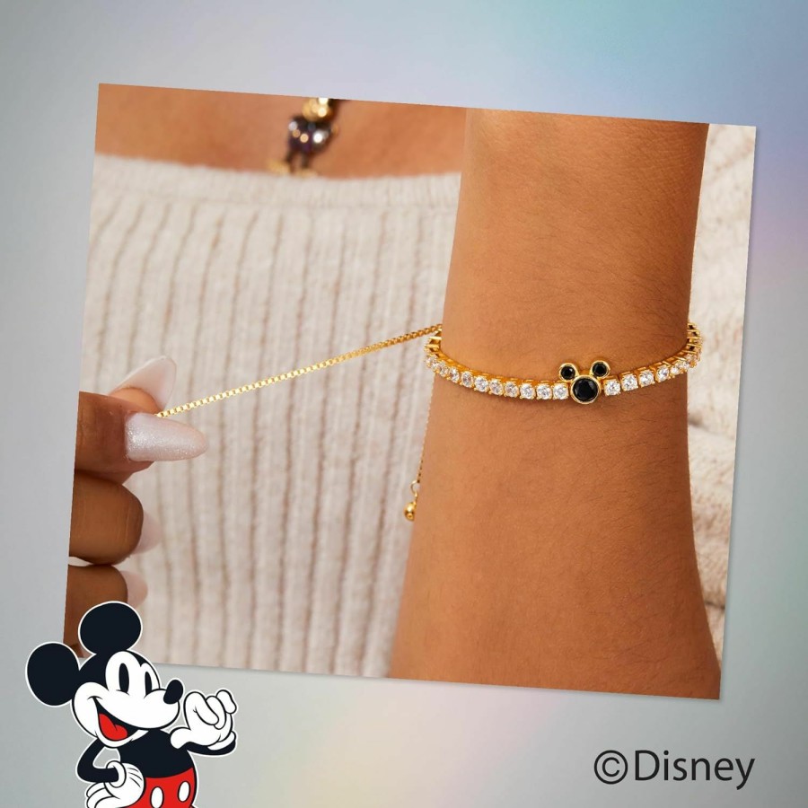 Disney Disney Womens Mickey Mouse Tennis Bracelet Official License, Sterling Silver And Cubic Zirconia Tennis Lariat Bracelet New