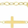 MIONZA Mionza 14K Solid Gold Cross Bracelet For Women, Teen Girls, Baby, Real Solid Gold Sideways Adjustable Cross Bracelet, Gold Plated Bracelet For Women, Religious, Christian Baptism Gift For Her Online