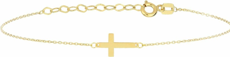 MIONZA Mionza 14K Solid Gold Cross Bracelet For Women, Teen Girls, Baby, Real Solid Gold Sideways Adjustable Cross Bracelet, Gold Plated Bracelet For Women, Religious, Christian Baptism Gift For Her Online