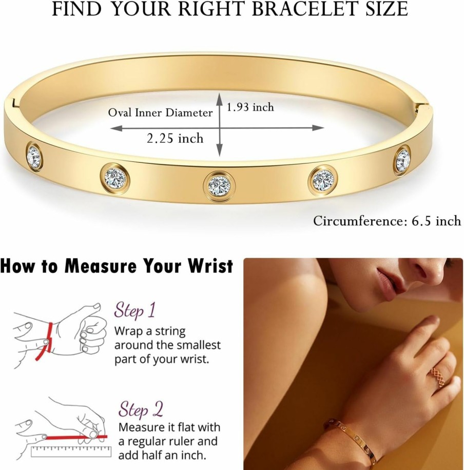 RIMRIVA Gold Bracelets For Women 14K Gold Plated Friendship Love Bangle Bracelets Cubic Zirconia Stainless Steel Bracelet Jewelry Christmas Graduation Mothers Day Gifts For Women Teen Girls New