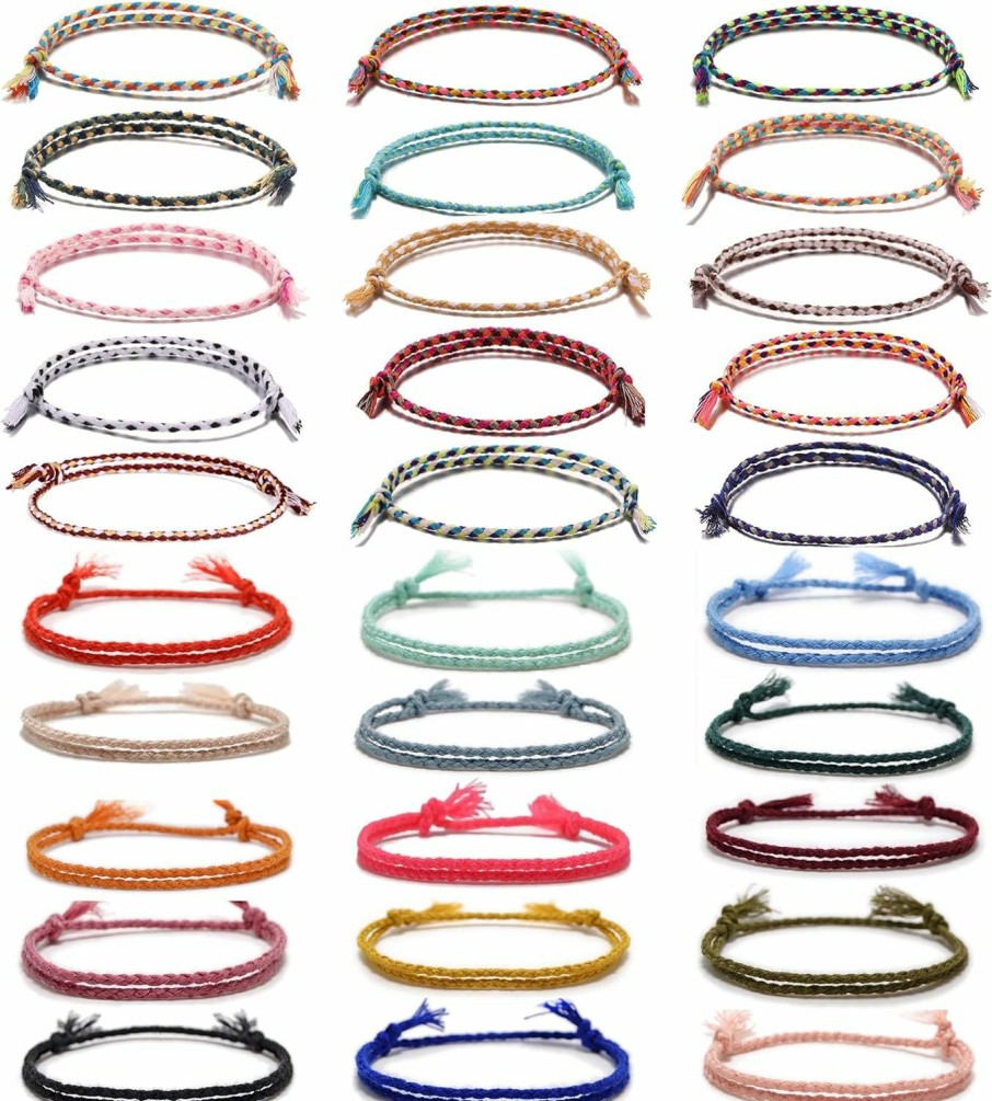 MOZAKA Mozaka 30Pcs Woven Wrap Friendship Bracelets For Women Men Adjustable Colorful String Wrist Cord Handmade Friendship Braided Ankle Bracelets Party Favors Best