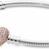 Pandora Pandora Jewelry - Moments Pave Heart Clasp Snake Chain Cubic Zirconia Bracelet - Gift For Her - Pandora Rose - 6.7\" Hot