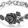 Mytys Mytys Black Bracelet Vintage Bracelet Rose Flower Design Onxy Cuff Bangle Marcasite Jewelry Bracelet Gift For Women Girls Wholesale