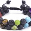 GelConnie Gelconnie Lava Rock Chakra Bracelet 7 Chakra 8Mm Natural Stone Healing Bracelet Stress Relief Yoga Beads Anxiety Bracelet Aromatherapy Essential Oil Diffuser Bracelet Bangle Best