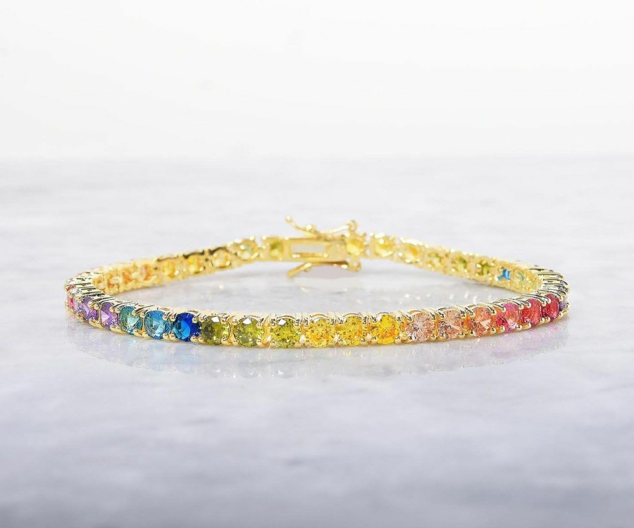 NYC Sterling Nyc Sterling Women'S 4Mm Cubic Zirconia Round Rainbow Pride Collection Tennis Bracelet Hot