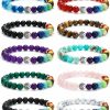 BOMAIL Bomail 10Pcs Tree Of Life Healing Crystals Bracelet - 7 Chakra Semi Precious Stones Beaded Bracelets Yoga Stress Relief Reiki Stretch Bracelets For Women Men Clearance