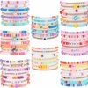 WAINIS Wainis 56 Pcs Preppy Heishi Bracelets For Women Colorful Heart Star Evil Eye Flower Beaded Polymer Clay Pearl Stackable Bracelet Charm Y2K Kidcore Summer Beach Surfer Bohemian Layering Bracelets Clearance