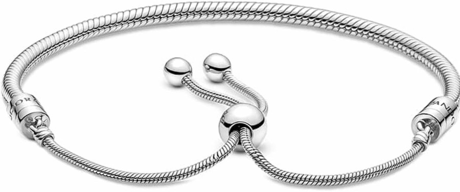 Pandora Pandora Moments Snake Chain Slider Bracelet - Charm Bracelet For Women - Mother'S Day Gift - Sterling Silver With Clear Cubic Zirconia - 11\" Hot