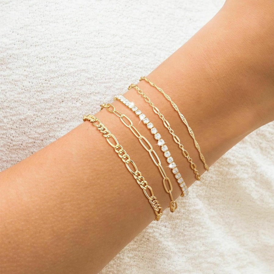 Moodear Moodear Gold Bracelet For Women 14K Real Gold Bracelet Sets For Women Dainty Snake Chain Bracelet Adjustable Cuban Link Bracelet For Women Cuff Bangle Gold Stackable Bracelets For Womens Jewelry Sets New